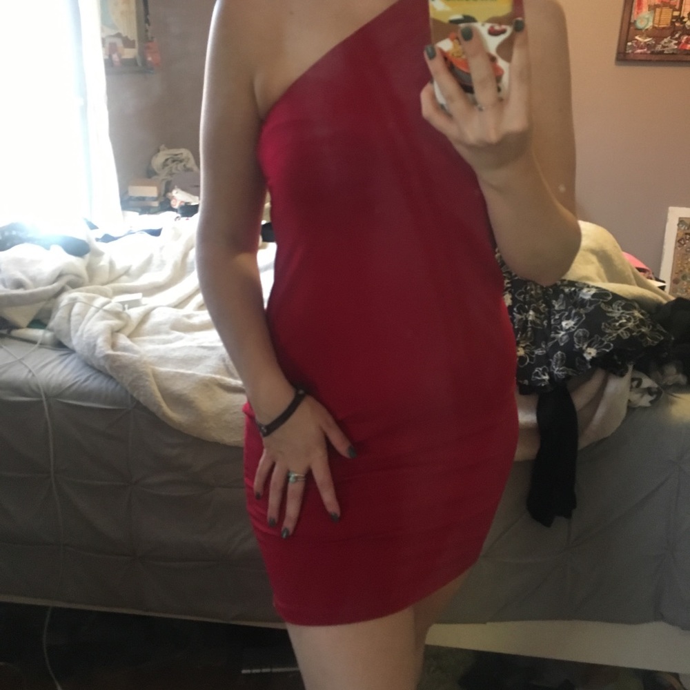 Red Rebdolls body con one shoulder mini dress
